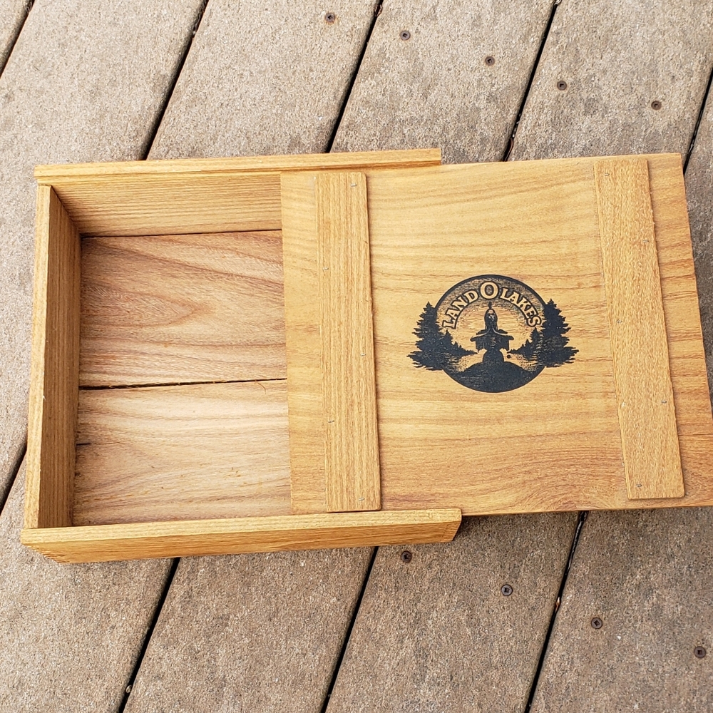 Vintage Land O'Lakes Wooden Cheese Crate Slide Top